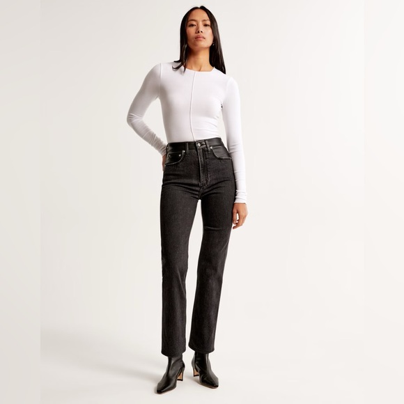 Abercrombie & Fitch Denim - Abercrombie Mixed Fabric Ultra High Rise Ankle Straight Jean